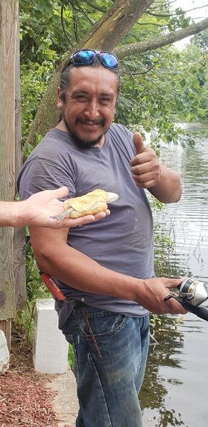 <p>You been workin had. Take a break I made you a Fresh Fish Sandwich Straight from the Lake</p>